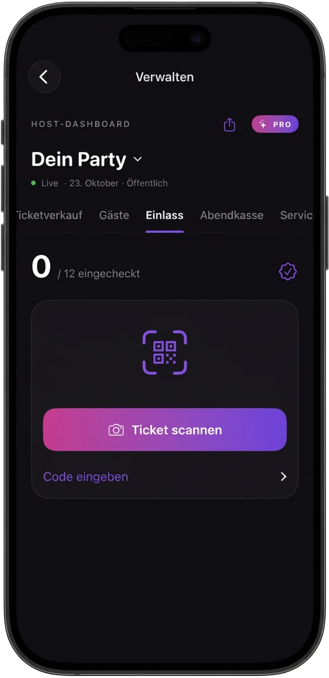 Party Times App: Einlass – Ticket scannen am Eingang