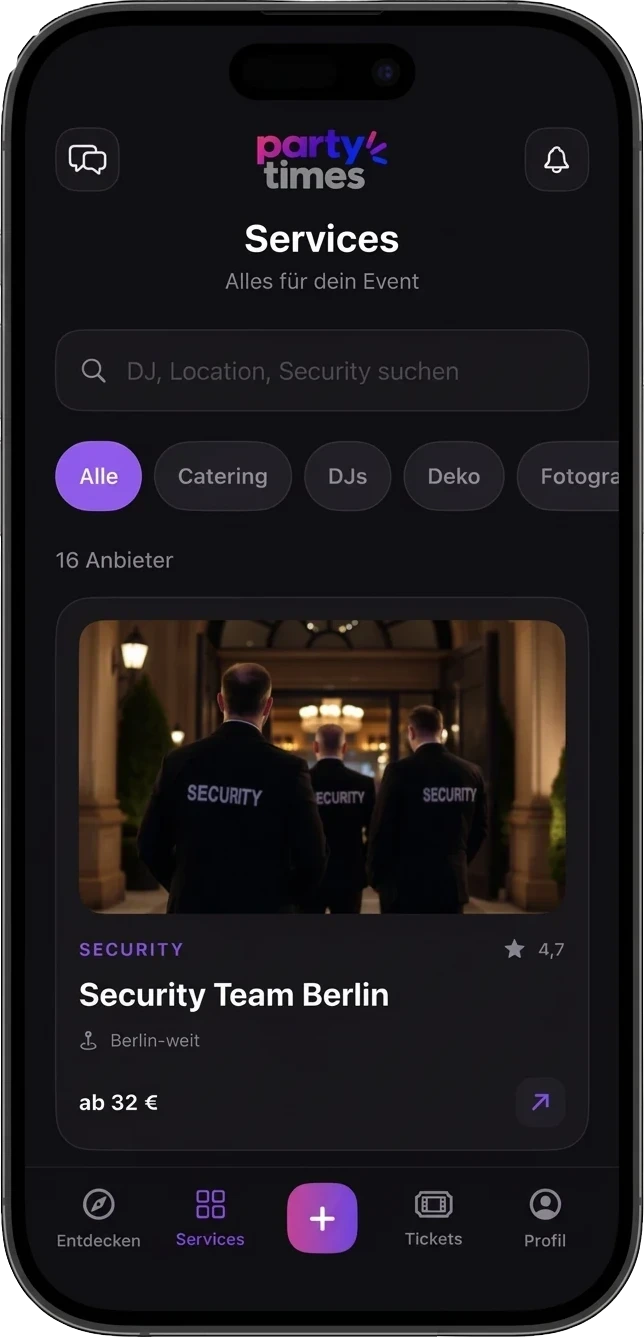 Party Times App: Services – Alles für dein Event